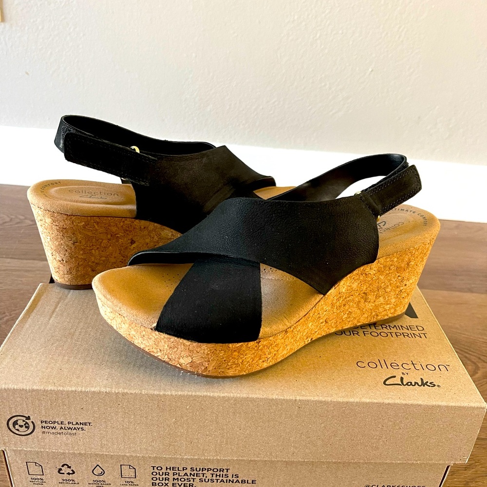 Clarks Annadel Eirwyn black wedge sandal. Size 8 - Picture 1 of 5